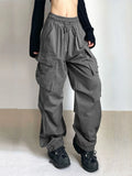 Tineit Women Oversized Cargo Parachute Pants Y2k Vintage Streetwear High Waist Joggers Hippie Baggy Harajuku Wide Leg Sweatpants