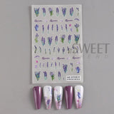 Tineit 3D Lavender Nail Stickers Decals Spring DIY Lavender Frosted Flower Leaf Blossom Nail Art Tips Transfer DIY Manicure Accessories