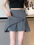 Tineit Summer Women Skirt Girls Preppy Style Irregular Skirts Ladies Aesthetic Chic A-Line Mini Skirt Casual Elastic Waist Long Faldas