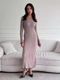 Black Friday Tineit TARXUXY Long Sleeve Knitted Dress For Women Autumn Winter Slim Sexy Striped Sweater Long Dresses Female Elegant Party Clothes