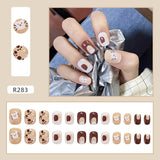 Tineit-Fall nails Christmas nails 24pcs Press on False Nails Set Cartoon Animal Decal Fake Nails Art  Full Cover Artificial Short Nail Tips With Wearing Tools