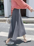 Tineit Knitted Long Skirts Women Autumn Winter Elegant Casual Loose Maxi Skirt Female Korean Fashion Solid High Waist Warm A-Line Skirt