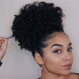 Tineit-Afro Puff Drawstring Ponytail Kinky Curly Bun Hair 6 Inches Synthetic Short Extensions Clip On Bun Wig For Women Natural Black