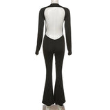 Tineit 90s Vintage Rompers Overall Female Sexy Backless Skinny Jumpsuits Chic Women Long Sleeve Flare Pants Y2K Aesthetic Streetwear