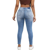 Tineit Women Jeans Holes Pencil Pants Washing Denim Pockets Sexy Sheath High Waist Slim Fit Zipper Fly Ankle Length Basics 2024