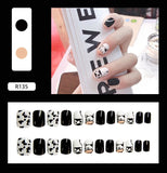 Tineit-Fall nails Christmas nails 24pcs Press on False Nails Set Cartoon Animal Decal Fake Nails Art  Full Cover Artificial Short Nail Tips With Wearing Tools