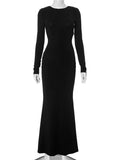 Black Friday Tineit Elegant Backless Bows Maxi Dress Female Chic Bodycon Long Sleeve Club Party Outfits Fashion Black Dresses Vestido Ladies