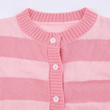 Tineit Sweet Cute Pink Striped Long Sleeve Slim Fit Sweaters Preppy Button Up Knitted Cardigans Women Autumn Spring Knitwear Coat Tops