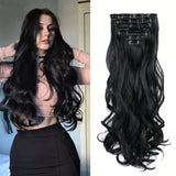 Tineit-Black Friday 7Pcs 16 Clips 24 Inch Wavy Curly Full Head on Double Weft Hair Extensions Dark Black24 Inch For Women In Daily Use
