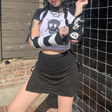 Tineit Punk Style T-shirt y2k Gothic Contrast Baby Tee with Detachable Reversible Arm Warmers Harajuku Grunge Crop Top Women