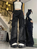 Tineit Y2K Vintage Cargo Baggy Jeans Women Streetwear Star Patch Pockets Gothic Wide Leg Jeans Punk Harajuku Denim Trousers 2000s