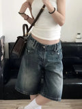 Tineit Y2K Vintage Denim Shorts Women Baggy High Waist Korean Streetwear Wide Leg Jorts Casual Oversize Washed Summer Jeans