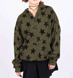 Tineit 2024 Fall Fashion Star Print Allover Oversized Zip Up Hoodie