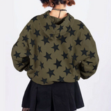 Tineit 2024 Fall Fashion Star Print Allover Oversized Zip Up Hoodie