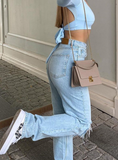 Tineit Blue Wash Straight Leg Knee Ripped Jeans