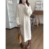 Tineit Twist Knitted Vestidos Winter Thicked Vestido Loose Long Sleeve Women 2025 Dresses Round Neck Dress Korean Lazy Style Clothing