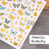 Tineit Bronzing Golden Butterfly Nails Manicure Stickers Metallic Line Flowers Bird Spring Theme DIY Charm Adhesive Sliders Decor LYSWT