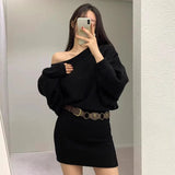 Tineit Sexy Skew Collar Off Shoulder Vestidos Knitted Women 2025 Vestido Bodycon Dresses Bottomed Dress Spring Autumn Ropa Mujer