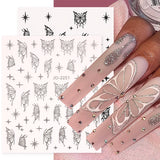 Tineit Black Silver Fairy Lace Butterflies Nail Art Stickers 3D Mirror Hollow Big Flying Papilio Decal Holographic Spring Manicure LYJO