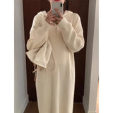 Tineit  Half Open Collar Vestidos Hooded Vestido Women Knitted 2025 Dresses Autumn Winter New Warm Dress Retro Long Sleeve Clothing