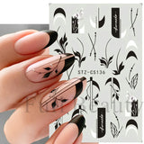 Tineit French Textured Lines Nail Art Stickers Simple Geometry Leaf Flower Adhesive Sliders Monogram Summer Manicure Decal LYSTZ130-137