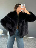 Black Friday Tineit Fashion Cropped Faux Fur Jacket Coat Women's Long Sleeve High Street Female Outerwear Chic Lapel Collar Thick Coat Winter