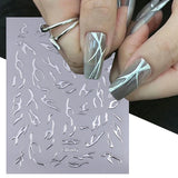 Tineit Metallic Silver Line Nail Manicure Stickers Metal Chrome Stripe Vine Flame Adhesive Decals Tape Swirl French Sliders Decor Foils