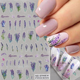 Tineit 3D Lavender Nail Stickers Decals Spring DIY Lavender Frosted Flower Leaf Blossom Nail Art Tips Transfer DIY Manicure Accessories