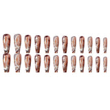 Tineit-24PCS/SET Long Coffin Ballerina French Line Art Glitter Fake Nails Fashion Tender Manicure Reusable Nail Art Nail Accessories