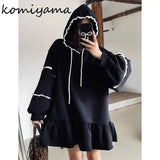 Tineit Velvet Lace Spliced Vestidos Hooded Long Sleeve Vestido Loose A-line Dresses Korean Hoodie Dress Spring Autumn Ropa Mujer