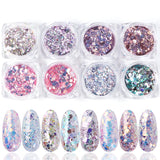 Tineit 8pcs Nail Mermaid Glitter Sugar Dipping Powder Colorful Sequins Spangles Polish Manicure Nails Art Decorations Dust LY1506-08