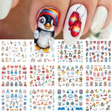 Tineit 12pcs Cute Sweater Penguin Nail Water Decals Cartoon Cat Bunny Design Transfer Sliders Winter New Year DIY Decoration Wraps LYBN