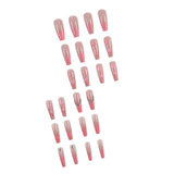 Tineit-24 Pcs Glossy Long Ballerina Press On Nails Pink Glitter French Style Fake Nails With Rhinestone Artifical Reusable False Nails