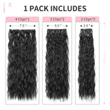 Tineit-6-Piece Clip Type16 Clip Synthetic 22Inch Water Wave Hair Extension Piece Long Mermaid Wavy Synthetic Fiber Women's 1B Daily Use