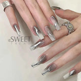 Tineit Metallic Silver Line Nail Manicure Stickers Metal Chrome Stripe Vine Flame Adhesive Decals Tape Swirl French Sliders Decor Foils