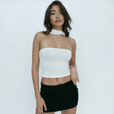 Tineit- Sexy Backless Corset Halter Top Sleeveless Summer Short Edgy Clothes Y2k Vest Solid Tank Party Womens Tops Streetwear