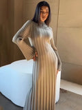 Black Friday Tineit Fall Winter New Knitted Dress Female Casual Big Striped High Collar Sweater Long Dress Elegant Flare Sleeve Party Dresses