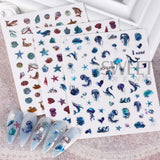 Tineit 1 Sheet Sea Shell Nails Sticker 3D Conch Starfish Decals Laser Ocean Theme Series Self-Adhesive DIY Nail Art Manicure Decoration