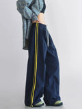 Tineit Y2K Vintage Striped Pants Women Hip Hop Harajuku Streetwear Baggy Sweatpants Parachute Wide Leg Track Trousers Casual