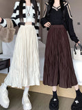 Tineit Pleated Long Skirts Women Autumn Winter High Waist A Line Skirt Female Korean Fashion Vintage Casual Solid Color Shirring Skirts