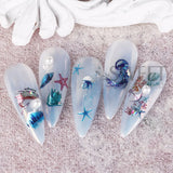 Tineit 1 Sheet Sea Shell Nails Sticker 3D Conch Starfish Decals Laser Ocean Theme Series Self-Adhesive DIY Nail Art Manicure Decoration