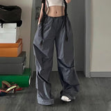 Tineit Y2K Gray Baggy Cargo Pants Women High Waist Vintage Hip Hop Parachute Pants Harajuku Streetwear Oversized Wide Sweatpants