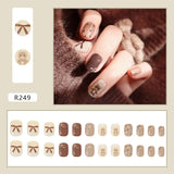 Tineit-Fall nails Christmas nails 24pcs Press on False Nails Set Cartoon Animal Decal Fake Nails Art  Full Cover Artificial Short Nail Tips With Wearing Tools