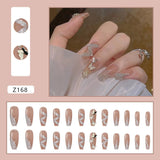 Tineit-Fall nails Christmas nails Broken Diamond Streamer Lovely Girl Nail Art Wearable Press On Fake Nails Tips  24pcs/box With Wearing Tools As Gift