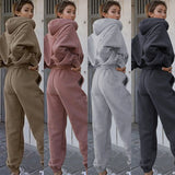 Tineit Women Sports Two Piece Sets Hoodie Trousers Solid Color Hooded Pants Outfits Sweatshirt Suit 2024 Autumn Winter Tracksuit