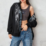 Tineit 2024 Fall Fashion Graphic Print Zip Up Hoodie 00s Retro Cyber Y2K Sweatshirt Wings Grunge Emo Goth Jacket Coat Women Men Aesthetic Streetwear