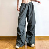 Tineit Y2K Gray Baggy Cargo Pants Women High Waist Vintage Hip Hop Parachute Pants Harajuku Streetwear Oversized Wide Sweatpants