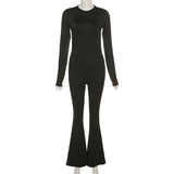 Tineit 90s Vintage Rompers Overall Female Sexy Backless Skinny Jumpsuits Chic Women Long Sleeve Flare Pants Y2K Aesthetic Streetwear