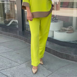 Tineit Two Set Women Top Pants Sets Solid Color Women Suit Wide Leg Round Neck Straight Elastic Waist Lady T Shirt Trousers Elegant