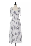 Tineit  Chic Floral Print Drawstring Bow Strap Dresses Summer High Waist Drapede Woman Dress Fashion Vestidos Elegantes